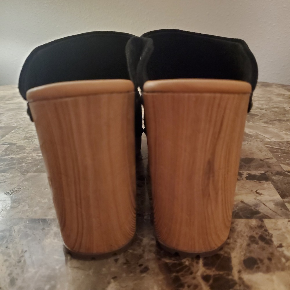 Kork Ease sz 10M black Suede Leather Clogs Studded faux Wood chunky heels retro - Picture 7 of 14